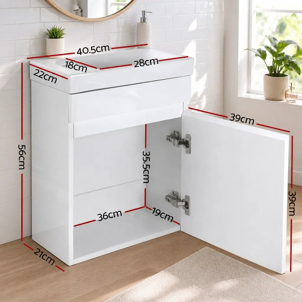 Bathroom Vanity Unit White 400mm Single Door Cabinet with Ceramic Basin