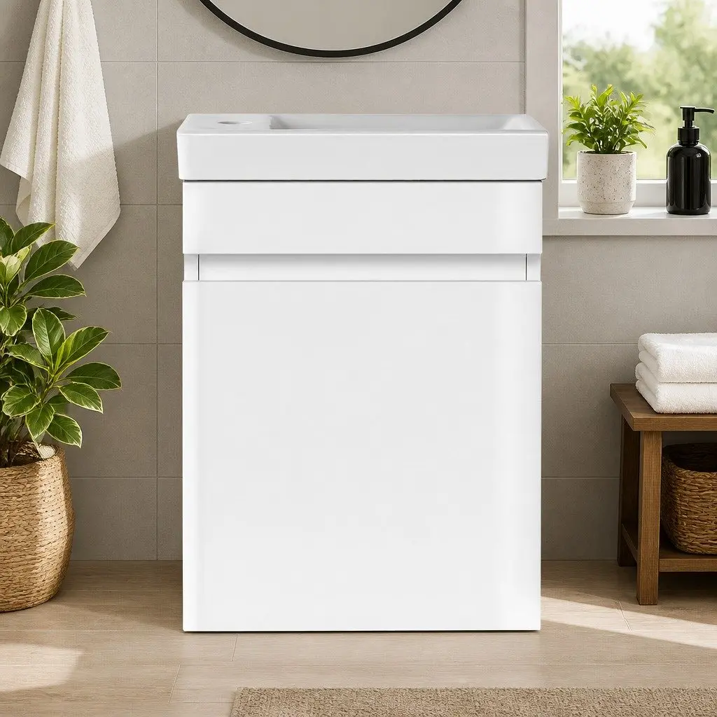 Bathroom Vanity Unit White 400mm Single Door Cabinet with Ceramic Basin
