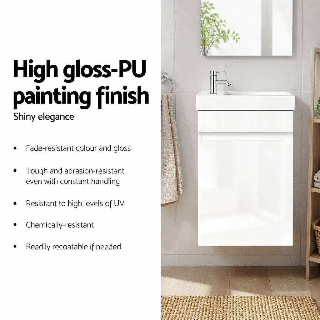 Bathroom Vanity Unit White 400mm Single Door Cabinet with Ceramic Basin