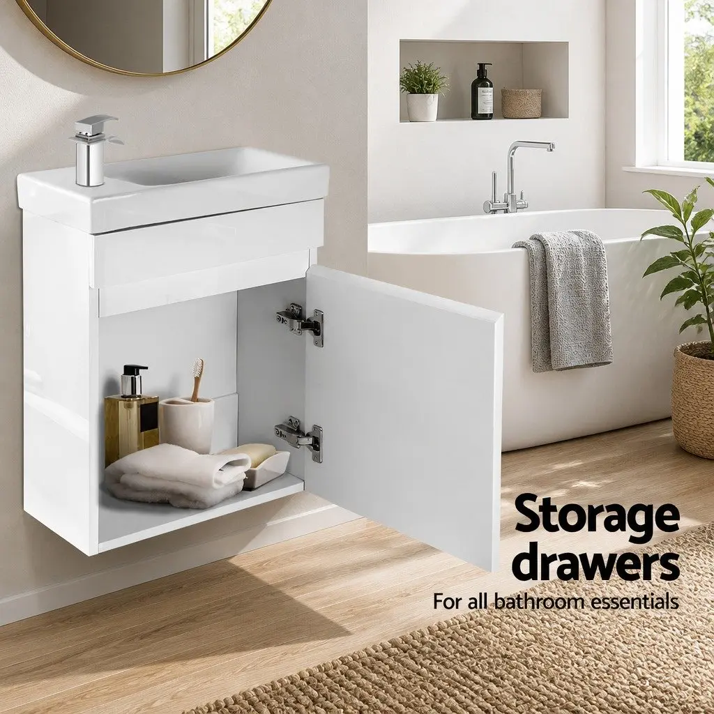 Bathroom Vanity Unit White 400mm Single Door Cabinet with Ceramic Basin