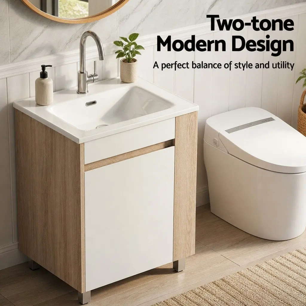 Bathroom Vanity Unit White 835mm Freestanding Moisture-resistant with Ceramic Basin and Open Shelf Storage