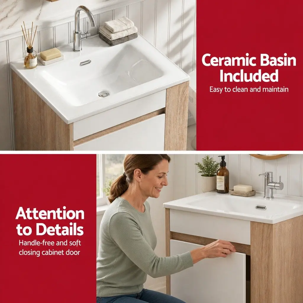 Bathroom Vanity Unit White 835mm Freestanding Moisture-resistant with Ceramic Basin and Open Shelf Storage