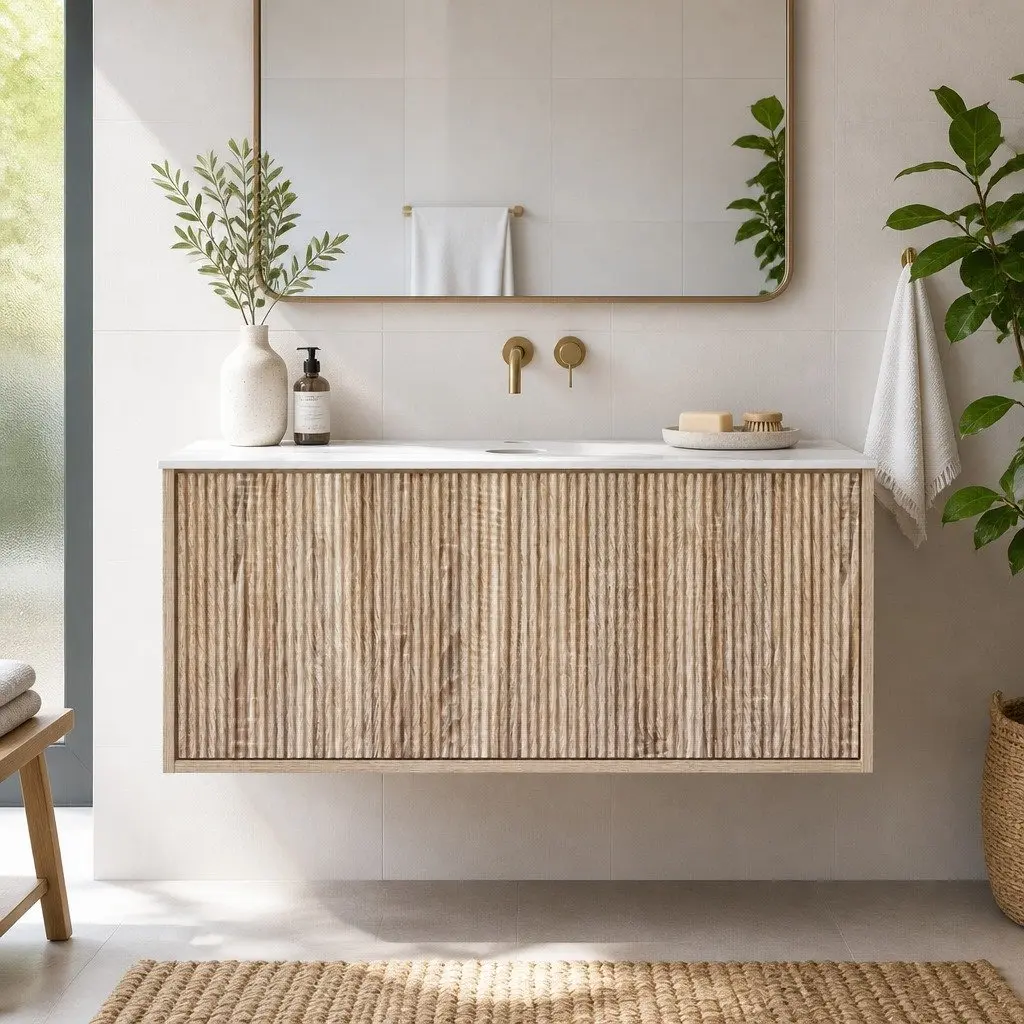 Wall-Hung Bathroom Vanity Unit 900mm Oak Timber Single Drawer Cabinet Storage