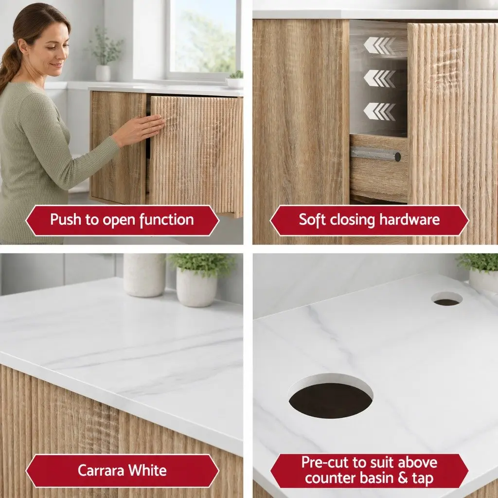 Wall-Hung Bathroom Vanity Unit 900mm Oak Timber Single Drawer Cabinet Storage