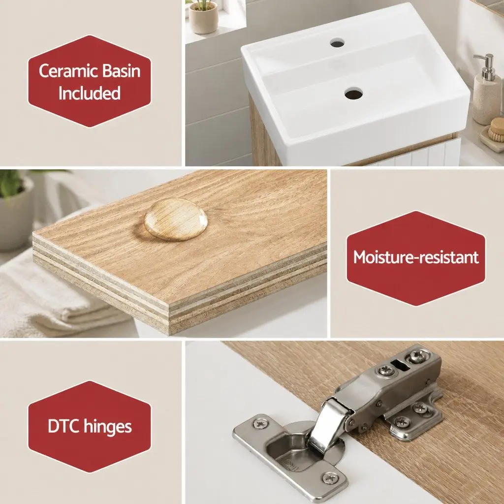 Bathroom Vanity Unit White Walnut 445mm Wall Hung Soft Closing Door Storage