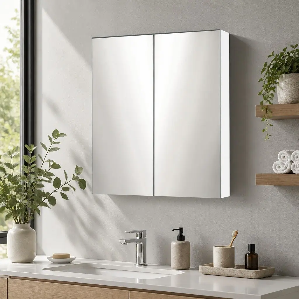 Bathroom Mirror Cabinet White 600x720mm Twin Doors Adjustable Shelves Soft Closing