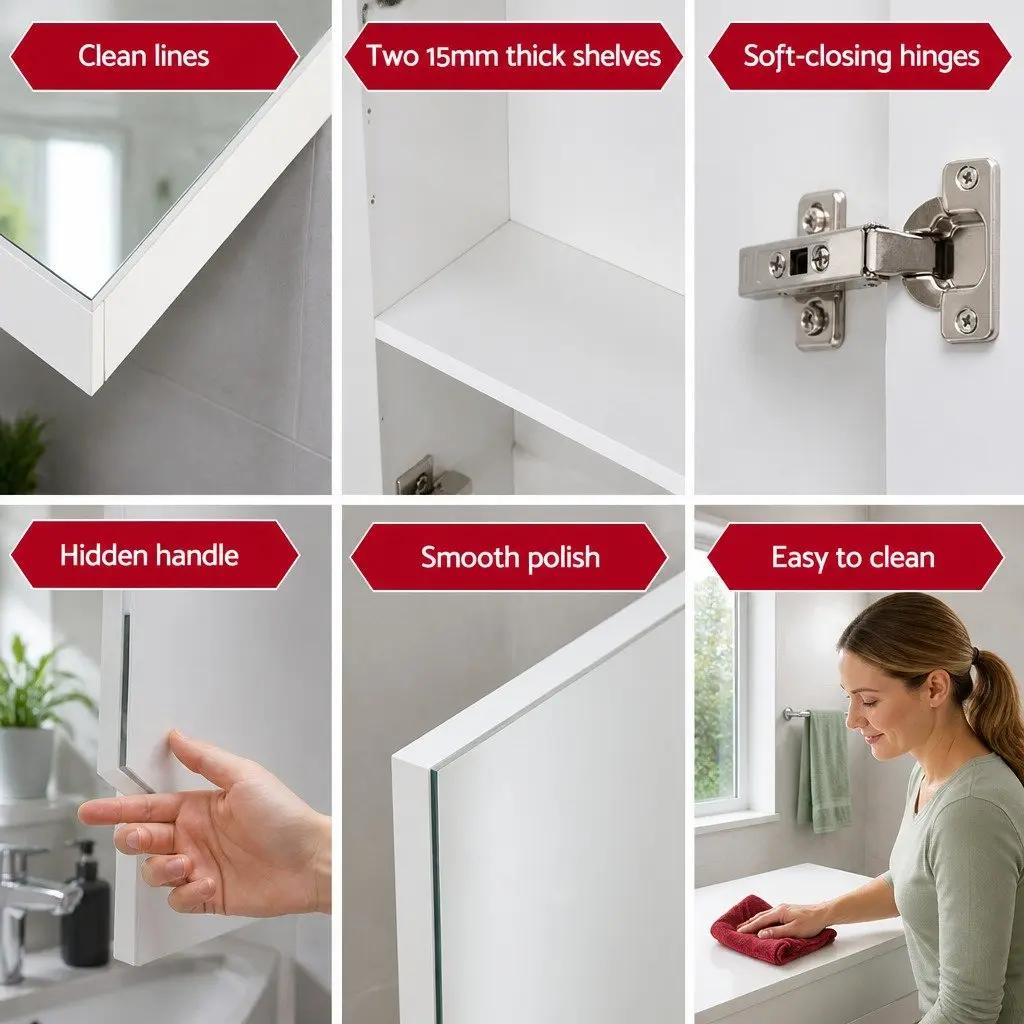Bathroom Mirror Cabinet White 600x720mm Twin Doors Adjustable Shelves Soft Closing