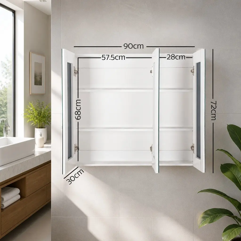 Bathroom Cabinet White 3 Door Wall Mounted Mirror with Storage Soft Closing Hinges Adjustable Shelves Easy to Clean