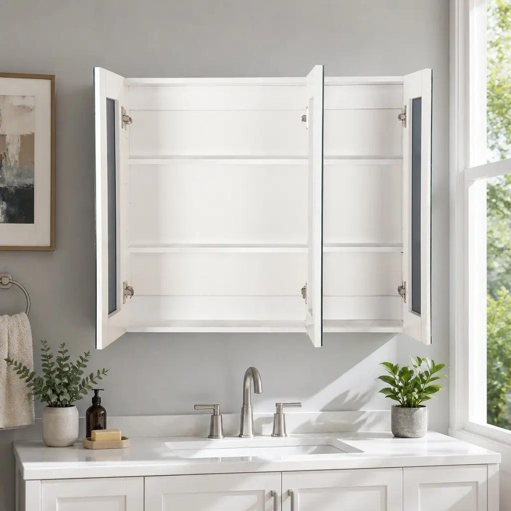 Bathroom Cabinet White 3 Door Wall Mounted Mirror with Storage Soft Closing Hinges Adjustable Shelves Easy to Clean
