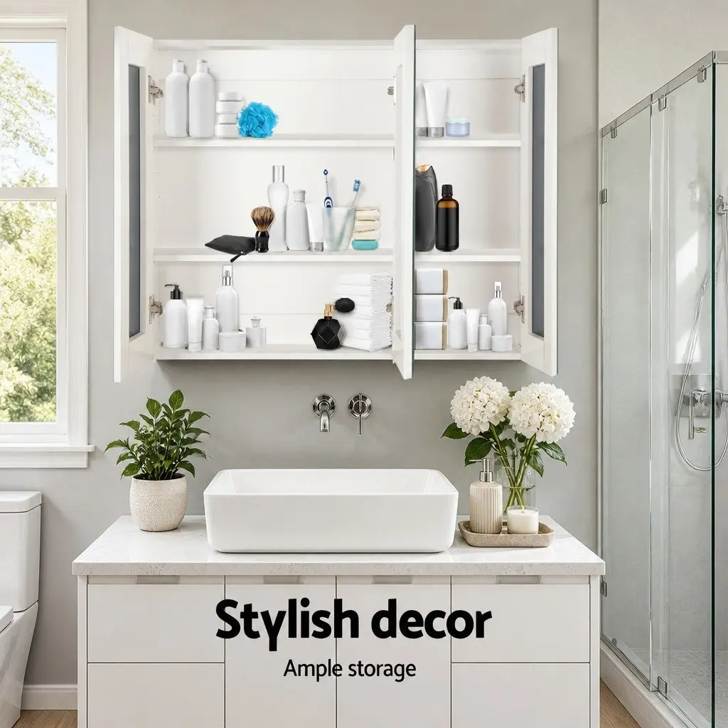 Bathroom Cabinet White 3 Door Wall Mounted Mirror with Storage Soft Closing Hinges Adjustable Shelves Easy to Clean