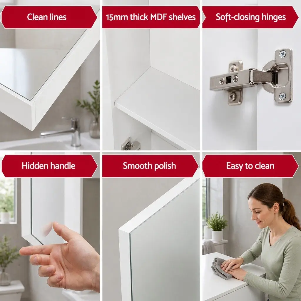 Bathroom Cabinet White 3 Door Wall Mounted Mirror with Storage Soft Closing Hinges Adjustable Shelves Easy to Clean