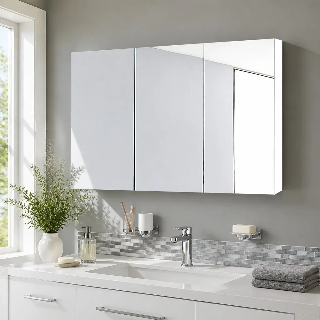 Bathroom Cabinet White 3 Door Wall Mounted Mirror with Storage Soft Closing Hinges Adjustable Shelves Easy to Clean