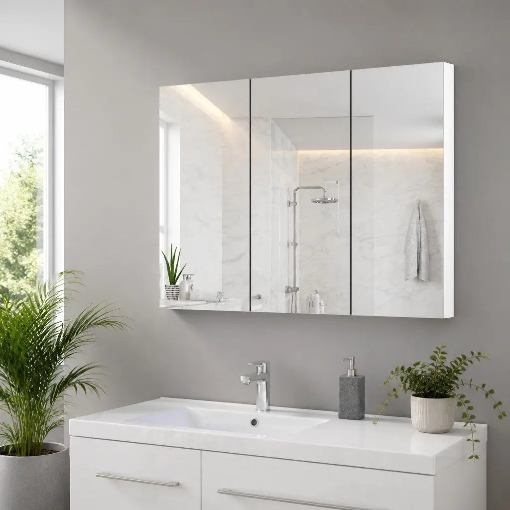 Bathroom Cabinet White 3 Door Wall Mounted Mirror with Storage Soft Closing Hinges Adjustable Shelves Easy to Clean