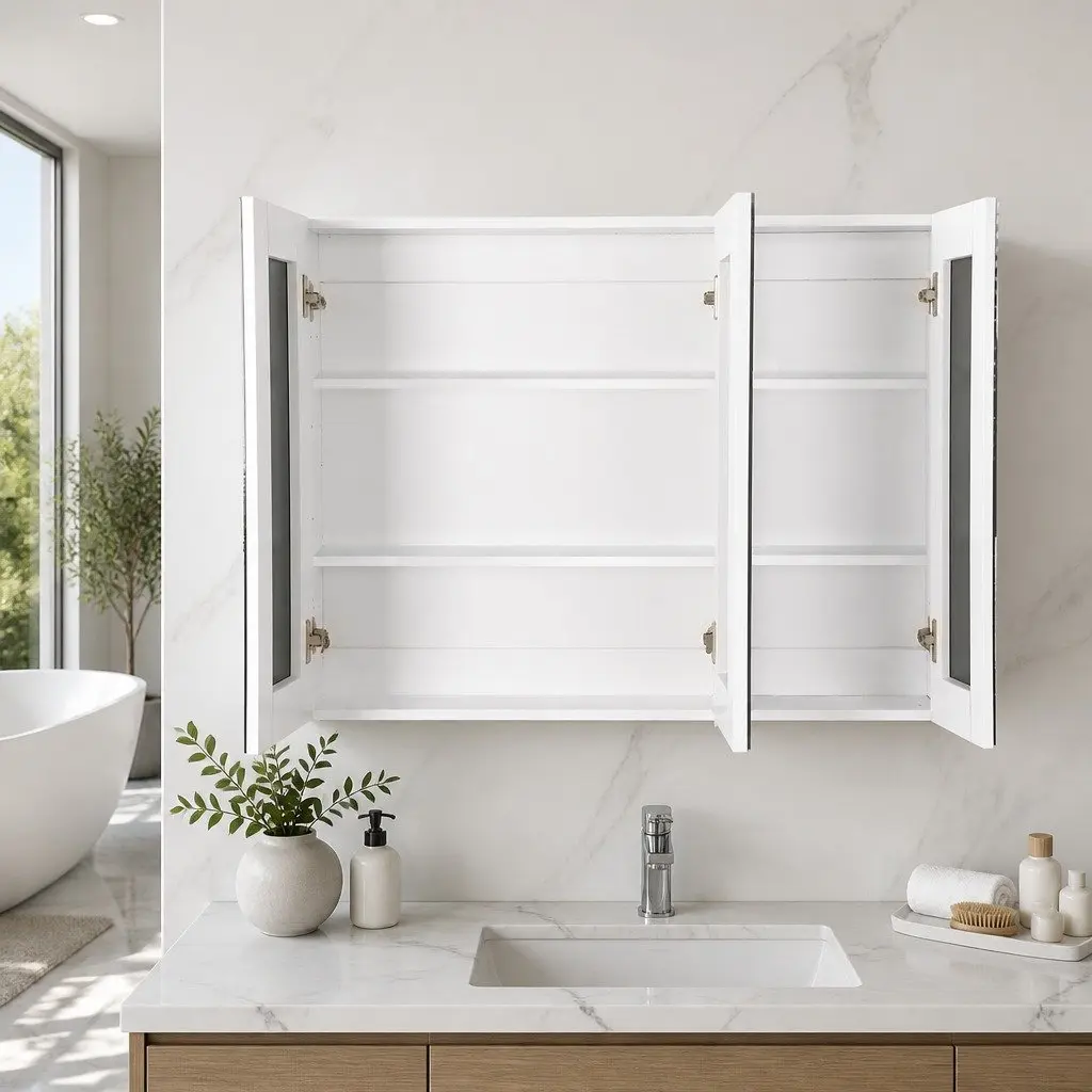 Bathroom Mirror Cabinet White 1200x720mm Three Door Soft Closing Adjustable Shelves