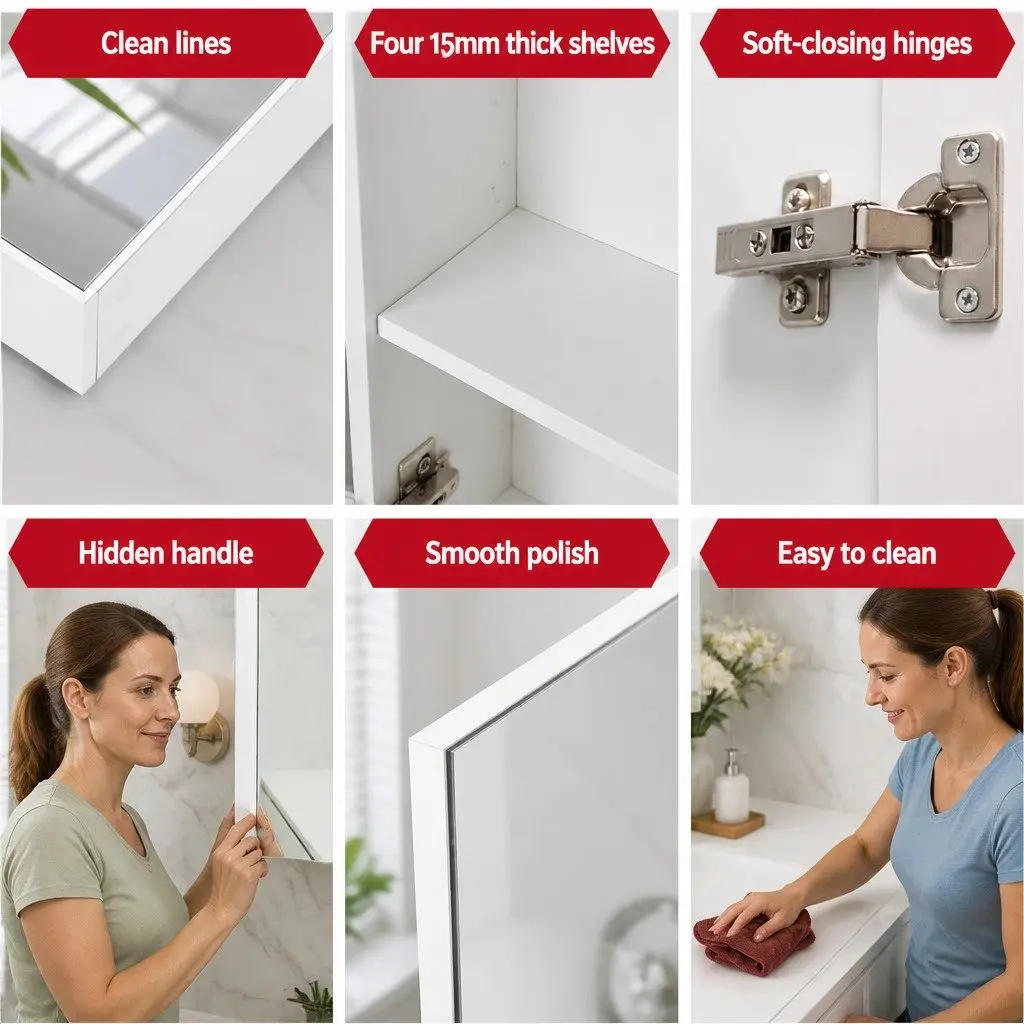 Bathroom Mirror Cabinet White 1200x720mm Three Door Soft Closing Adjustable Shelves