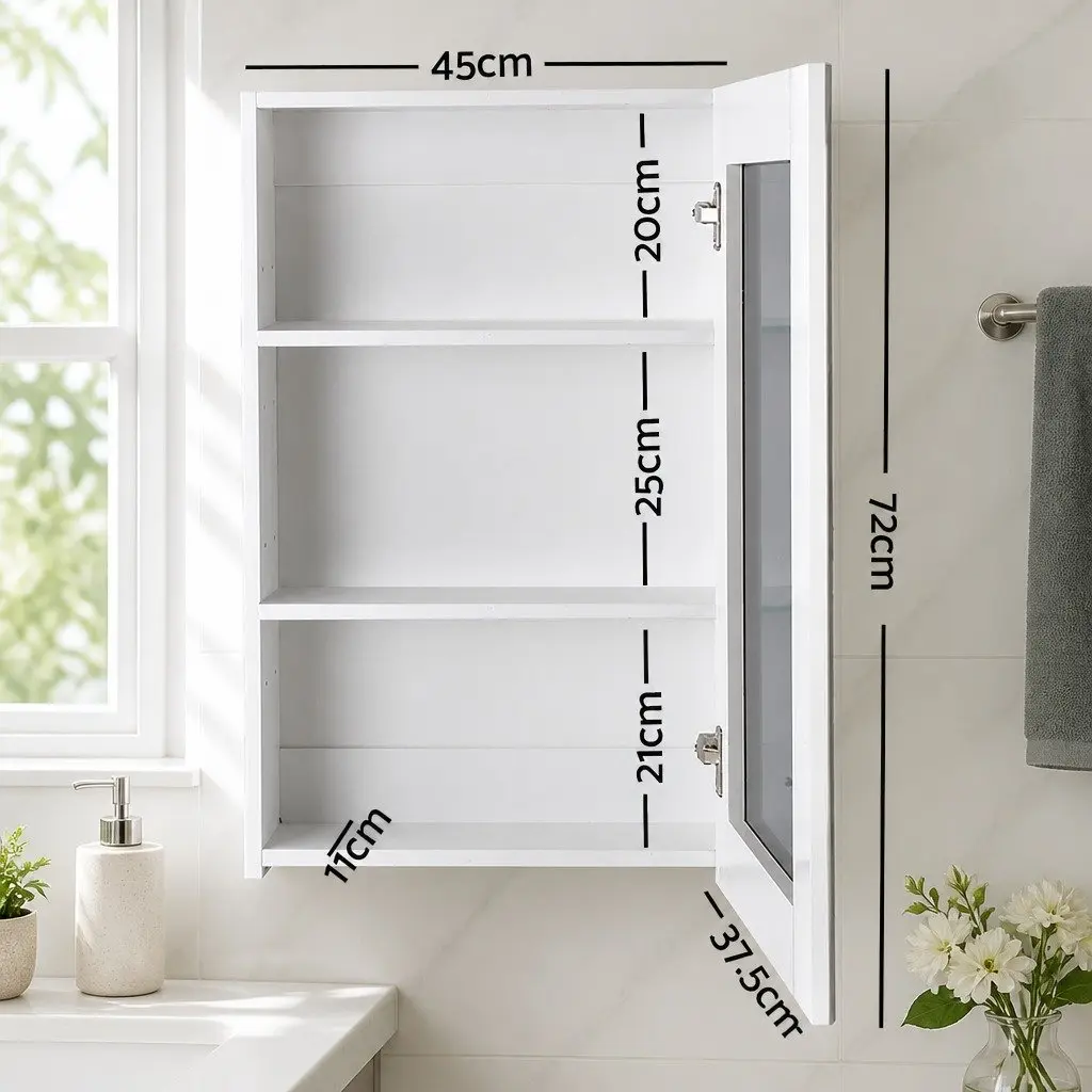 Bathroom Mirror Cabinet White 450x720mm Soft-Close Doors Adjustable Shelves