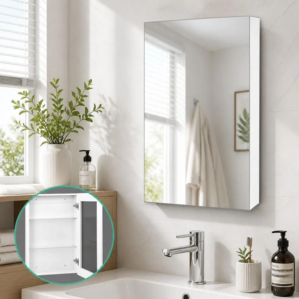Bathroom Mirror Cabinet White 450x720mm Soft-Close Doors Adjustable Shelves