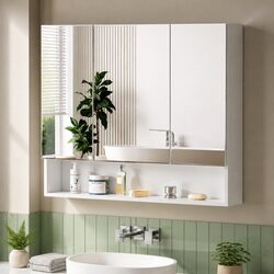 Wall Hung Bathroom Mirror Cabinet with Adjustable Shelves