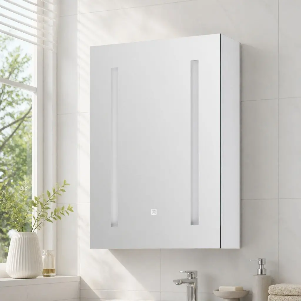 Bathroom Mirror Cabinet White 500x720mm LED Lighting Touch Switch Soft Closing Door
