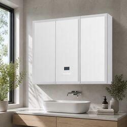 Bathroom Mirror Cabinet White LED Light 900x720mm Wall-Mounted Medicine Storage