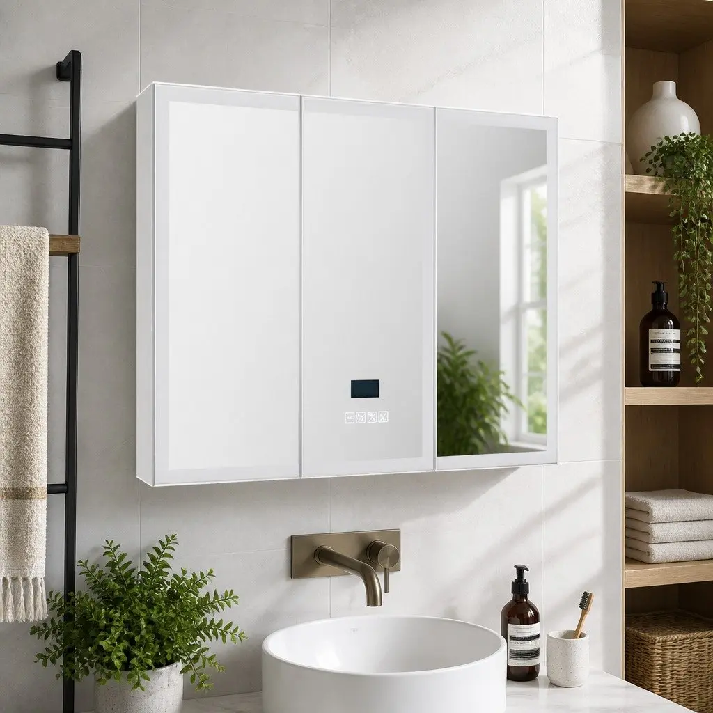 Bathroom Mirror Cabinet White LED Light 900x720mm Wall-Mounted Medicine Storage