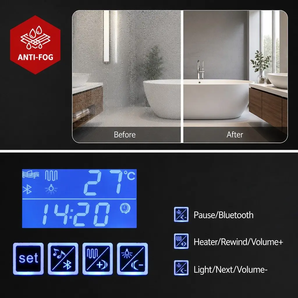 Bathroom Mirror Cabinet White LED Light 900x720mm Wall-Mounted Medicine Storage