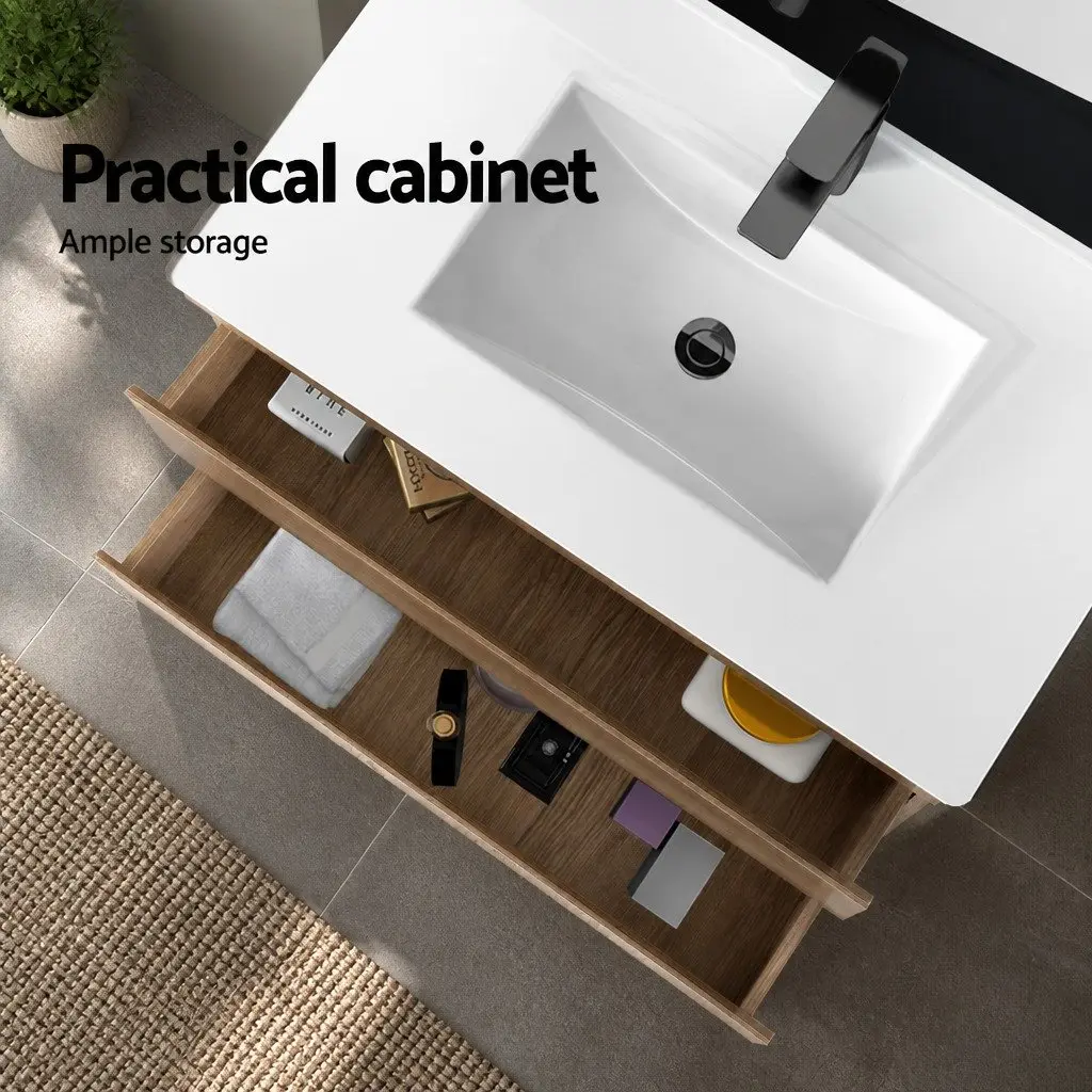 Bathroom Vanity Unit 915mm Wall-Hung Cabinet Oak White Basin Storage