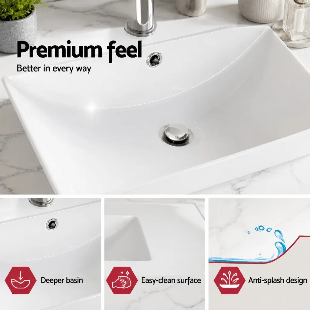 Bathroom Vanity Unit 915mm Wall-Hung Cabinet Oak White Basin Storage