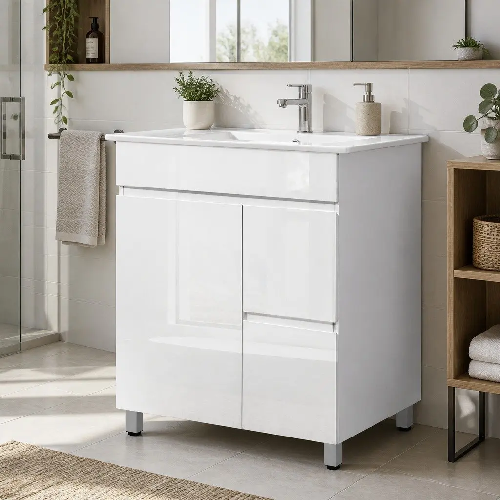 Bathroom Vanity Unit White 765mm Freestanding Basin Cabinet with Storage