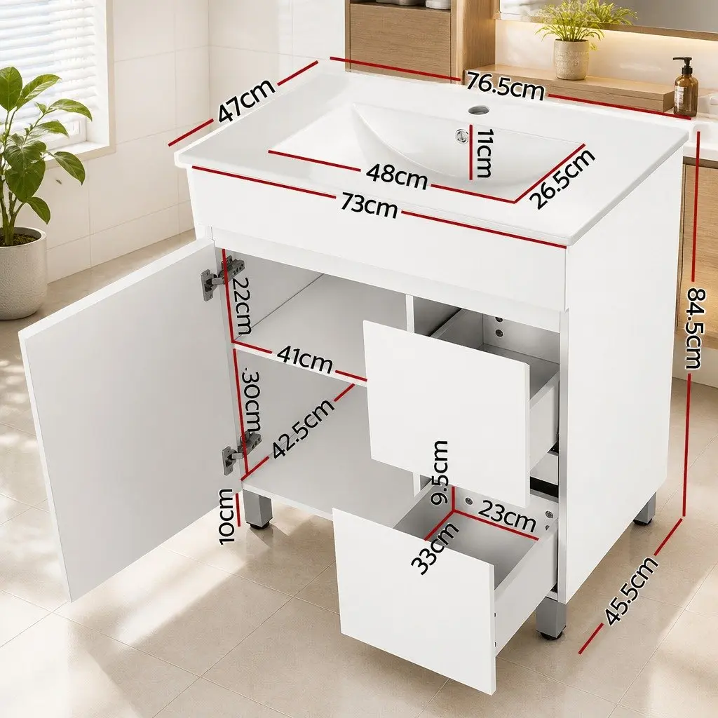 Bathroom Vanity Unit White 765mm Freestanding Basin Cabinet with Storage