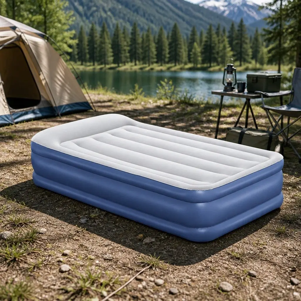 Single Air Mattress Inflatable Bed 46cm Height Camping Indoor Outdoor Navy