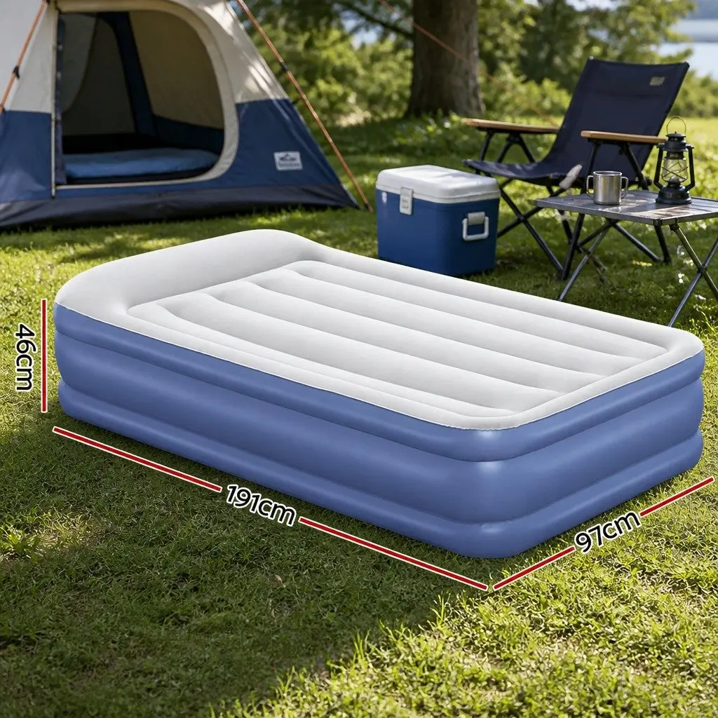 Single Air Mattress Inflatable Bed 46cm Height Camping Indoor Outdoor Navy