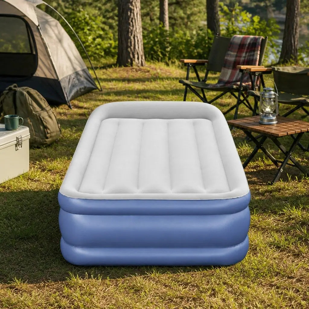 Single Air Mattress Inflatable Bed 46cm Height Camping Indoor Outdoor Navy