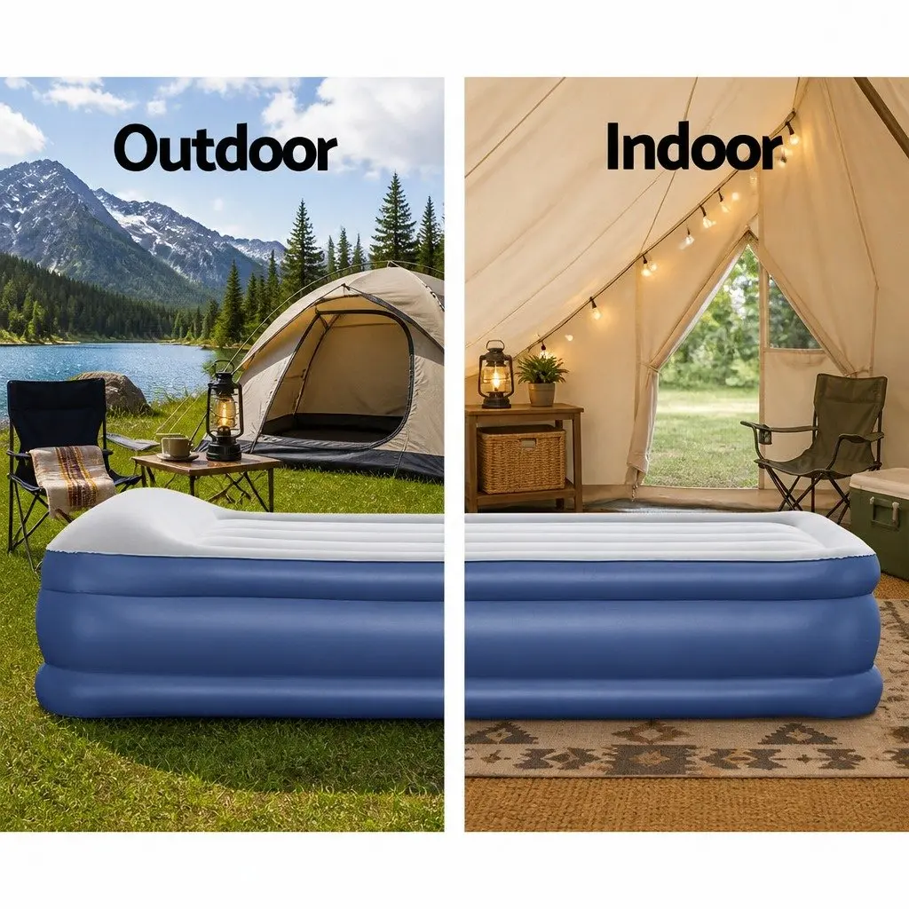 Single Air Mattress Inflatable Bed 46cm Height Camping Indoor Outdoor Navy
