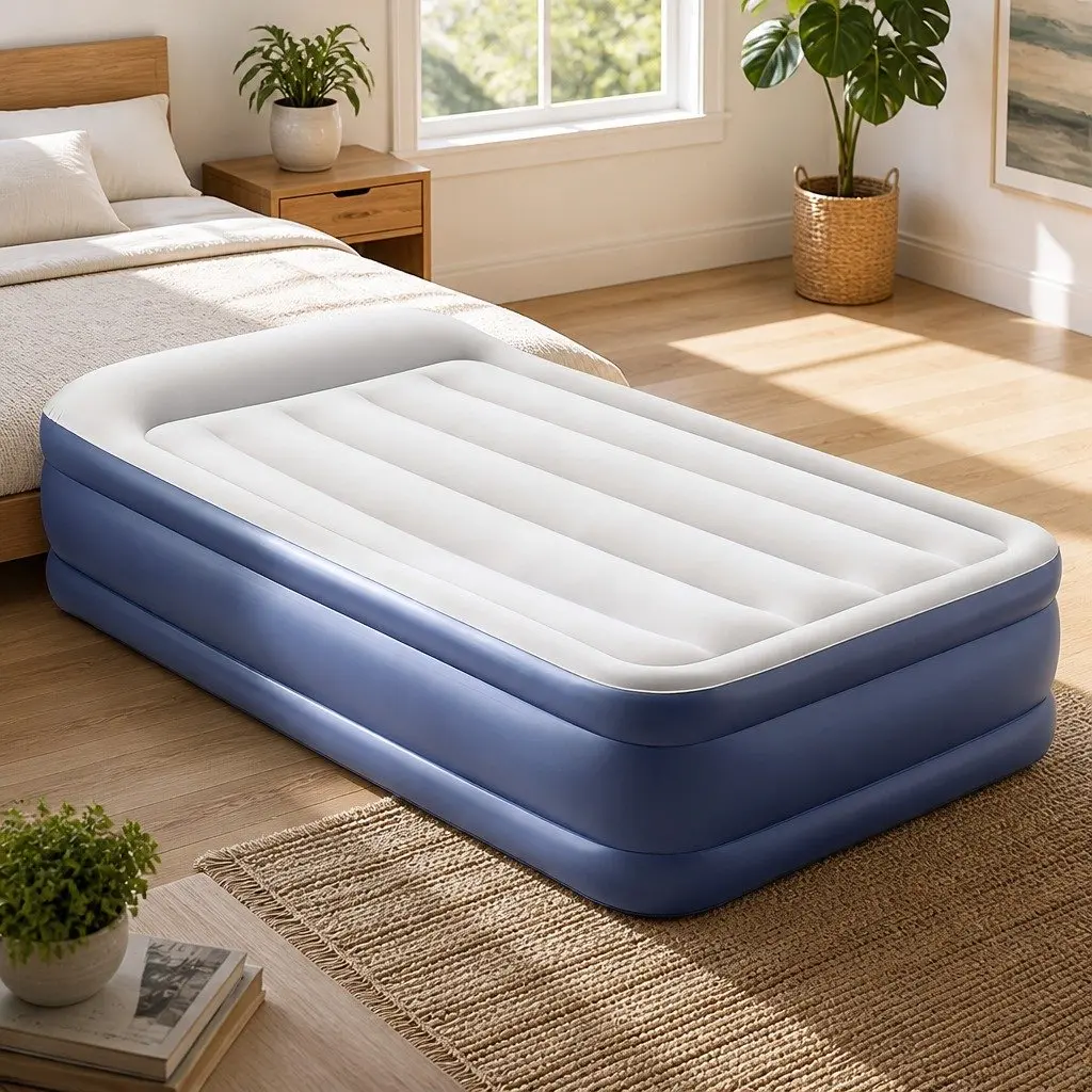 Single Air Mattress Inflatable Bed 46cm Height Camping Indoor Outdoor Navy