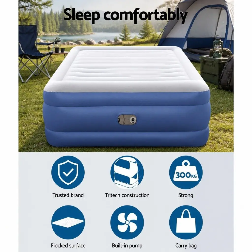 Air Mattress Queen Size Inflatable Bed Camping Airbed Built-in Pump Portable