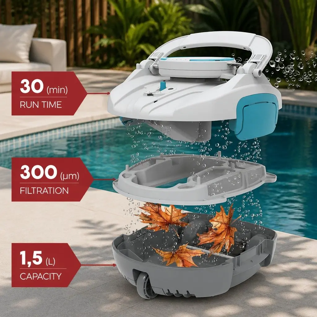 Robotic Pool Cleaner Green Cordless Automatic 30 Minutes Independent Cleaning for Pools Up to 18m²