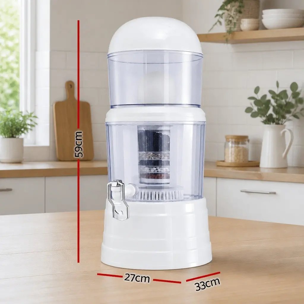 Benchtop Water Filter White 14L Multi-Stage Filtration System Gravity Powered