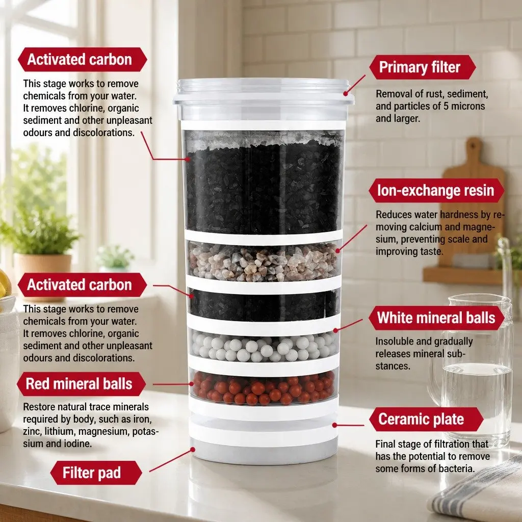 Benchtop Water Filter White 14L Multi-Stage Filtration System Gravity Powered
