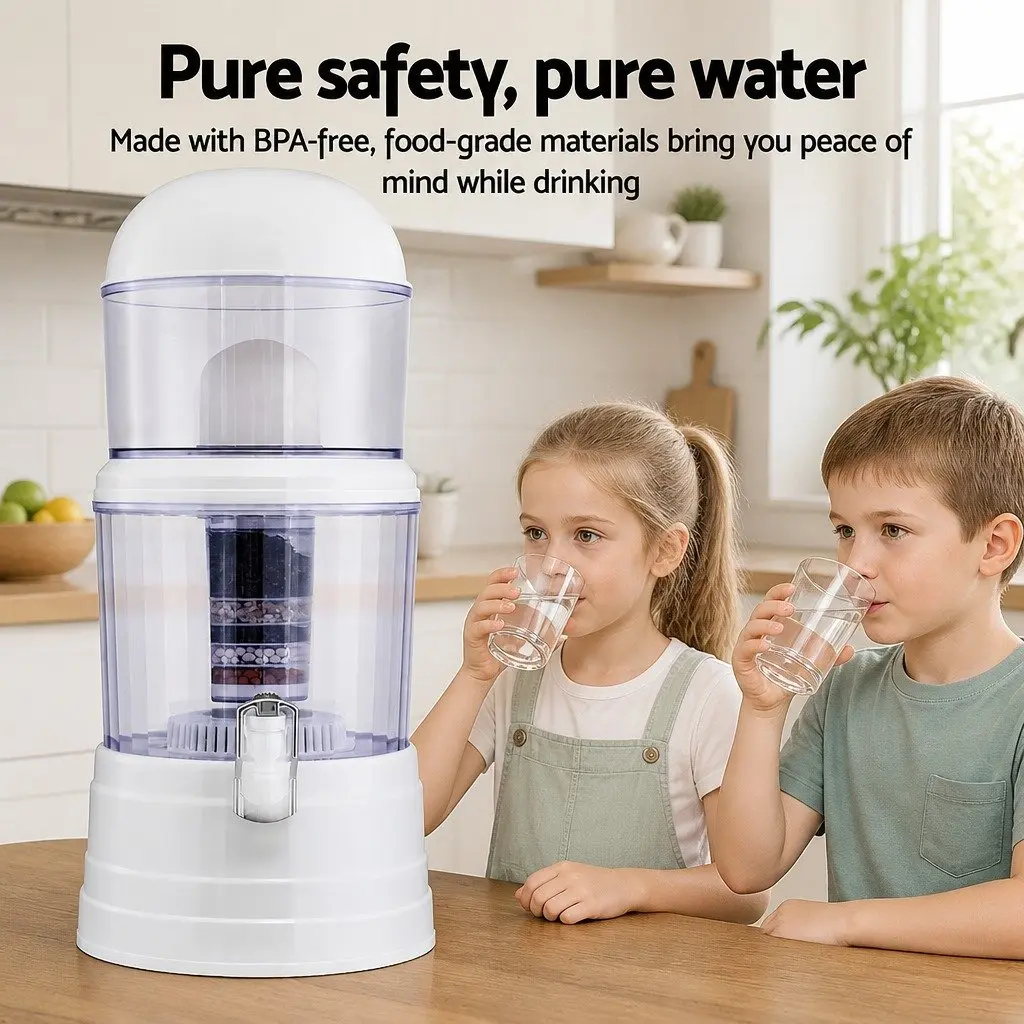 Benchtop Water Filter White 14L Multi-Stage Filtration System Gravity Powered