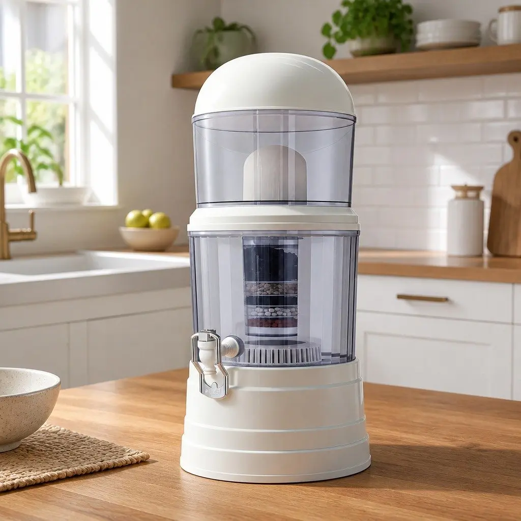 Benchtop Water Filter White 14L Multi-Stage Filtration System Gravity Powered