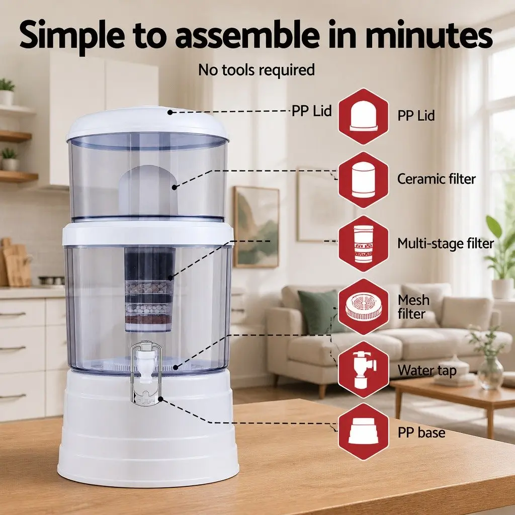 Benchtop Water Filter White 16L Gravity Multi-Stage Filtration System