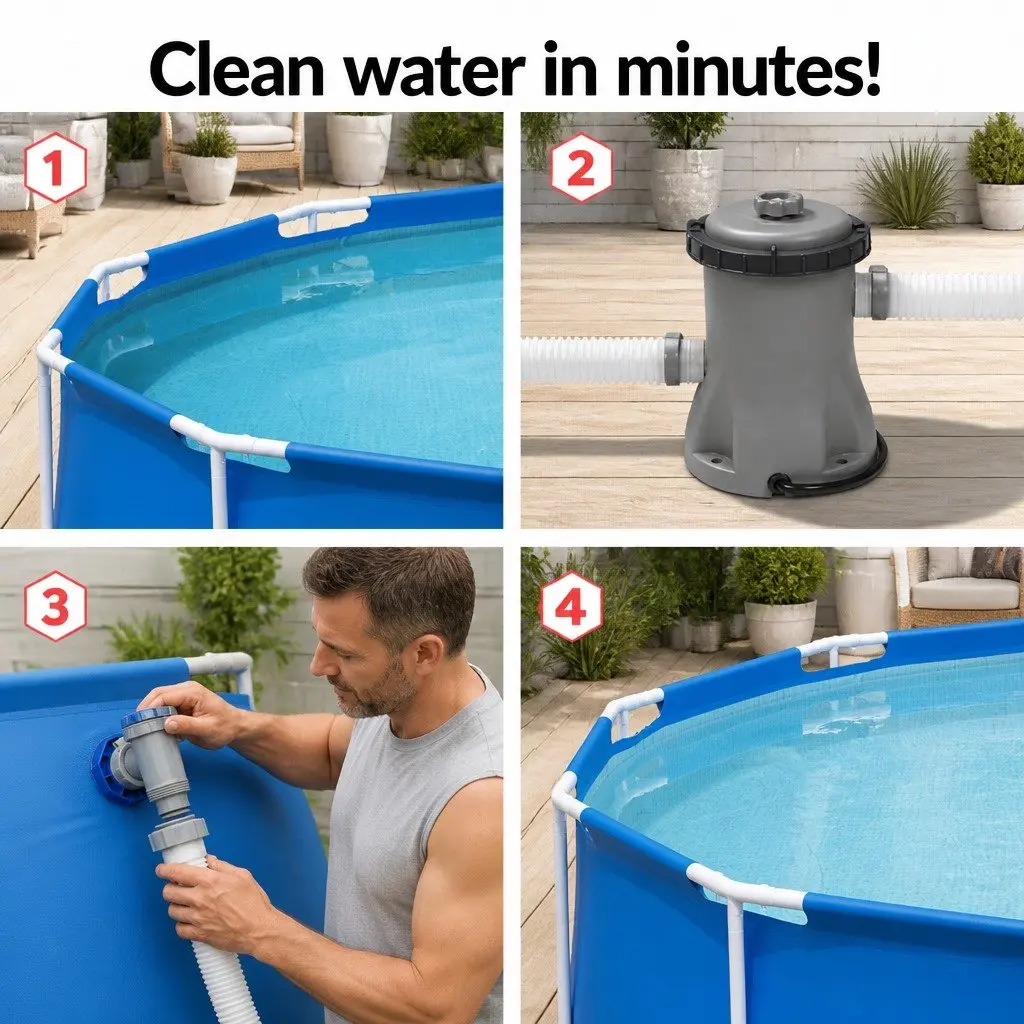 Pool Filter Pump Blue 330GPH Above-Ground Swimming Pool Cleaner System