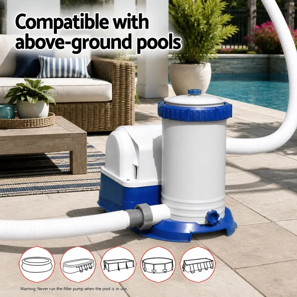 Above Ground Pool Pump 2500GPH Water Filtration System with Cartridge and Air Purge Valve for Swimming Pools
