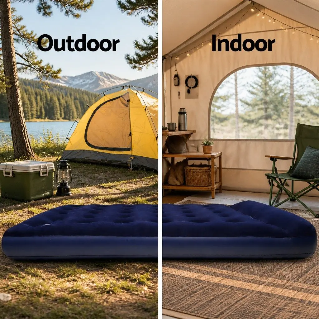Single Air Mattress Inflatable Bed Coil-Beam Navy Indoor Outdoor Camping Sleep