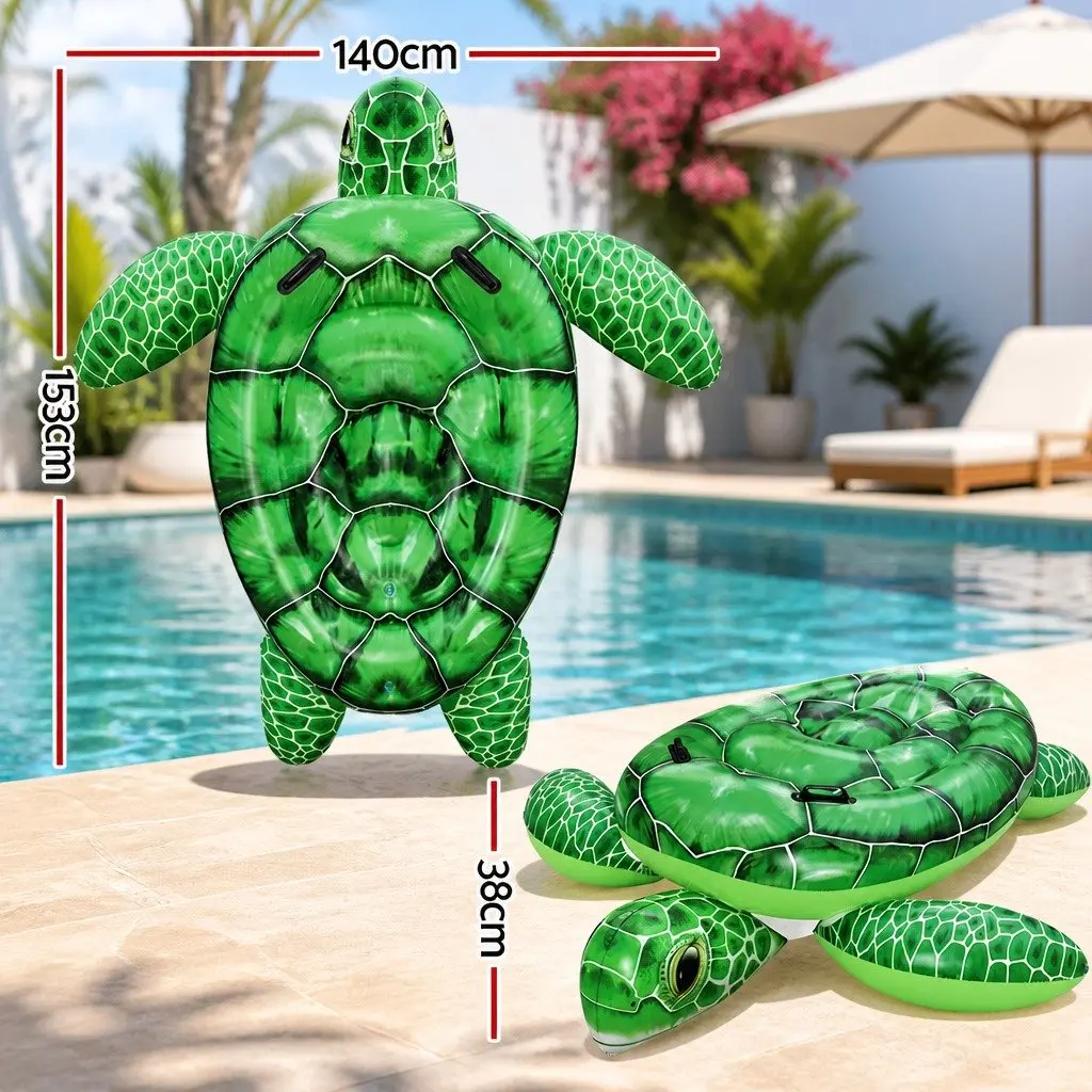 Inflatable Pool Float Turtle Rider 153x140cm Heavy-Duty Handles Aquatic Toy