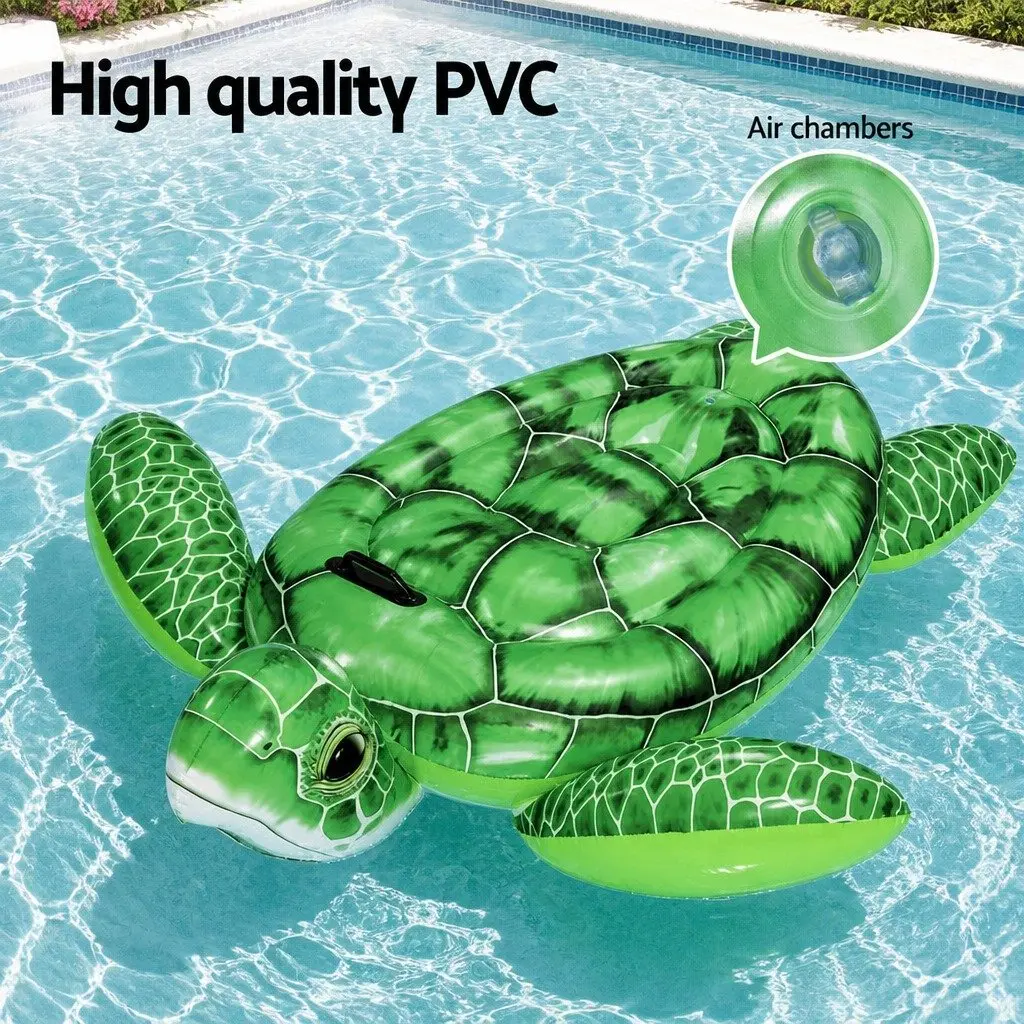 Inflatable Pool Float Turtle Rider 153x140cm Heavy-Duty Handles Aquatic Toy