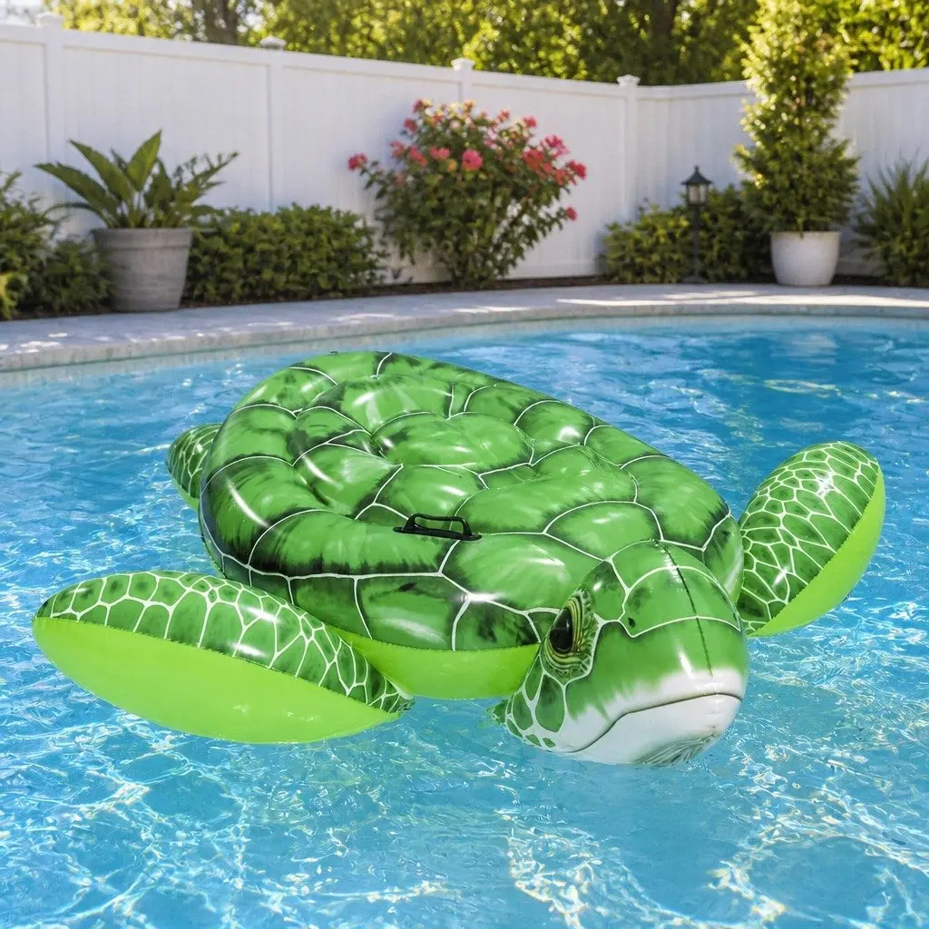 Inflatable Pool Float Turtle Rider 153x140cm Heavy-Duty Handles Aquatic Toy