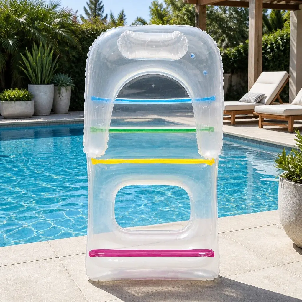 Inflatable Pool Lounge Float Chair Bed Recliner Colorful 147cm with Headrest Armrests Backrest