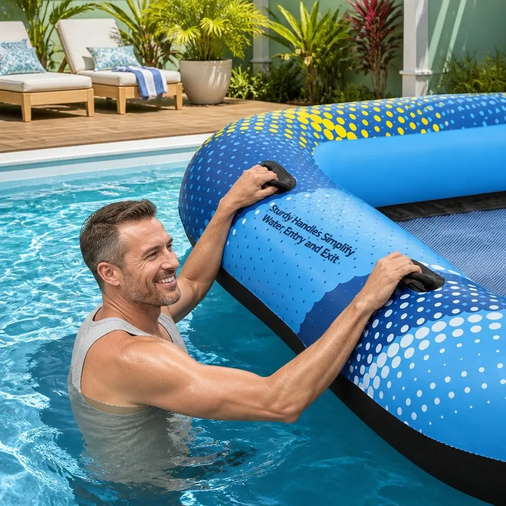 Inflatable Floating Island Pool Lounger Multicolour 305cm 4-Person Sunshade Bed Water Toy